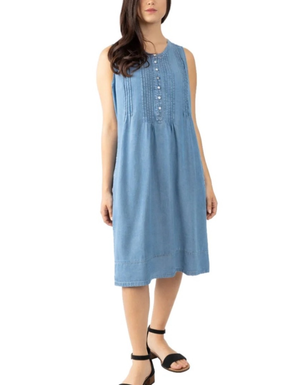 Coldwater Creek Womens TENCEL Sleeveless Pintuck Midi Dress With Pockets Small